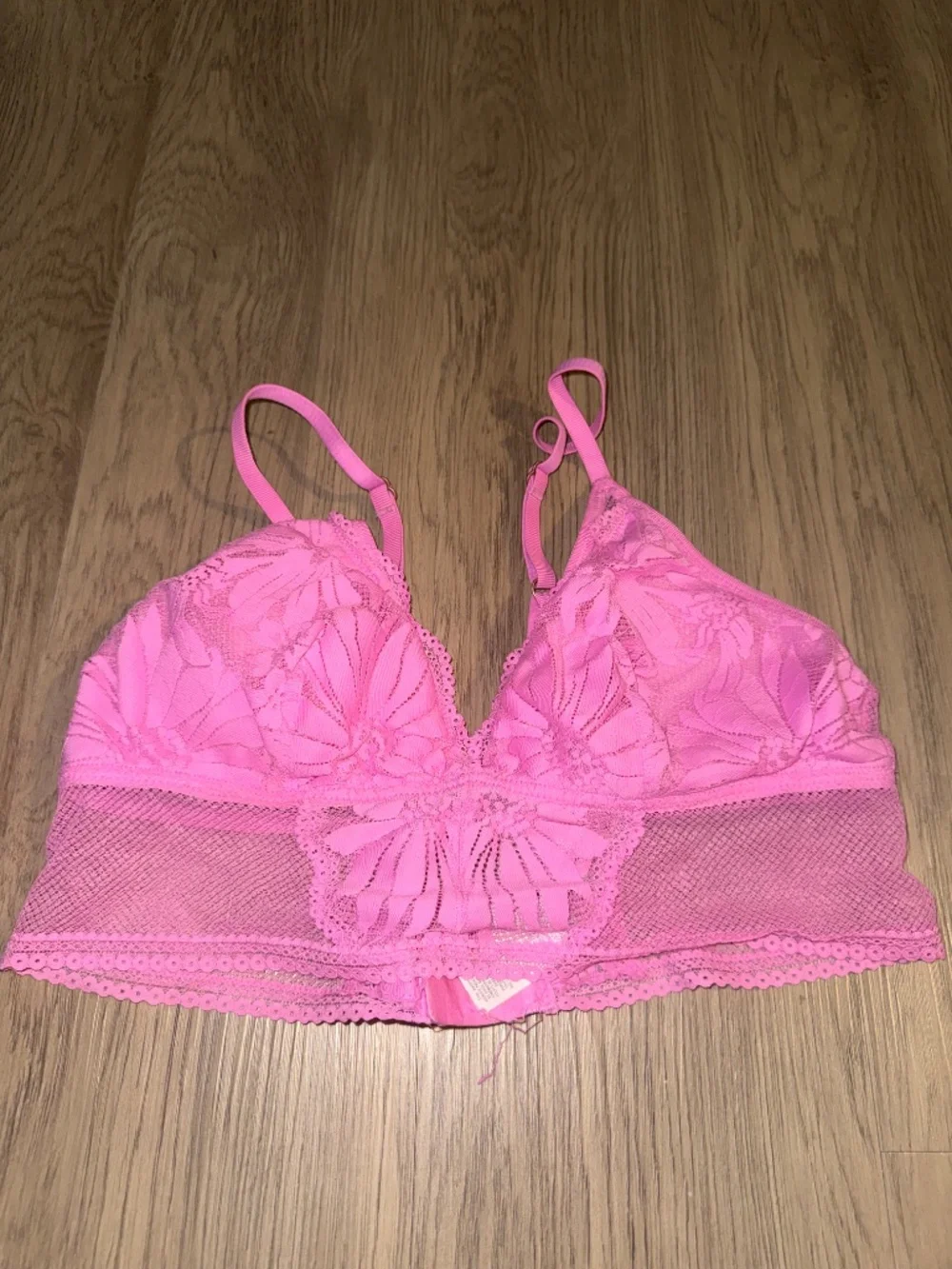 Aerie Real Good Hot Pink Floral Lace Lightly Lined Longline Bralette Large